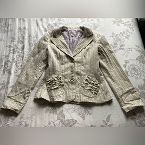 Y2K Cream Ruffle Pocket Blazer Top 6 Coquette Cottagecore Goblincore Dollcore